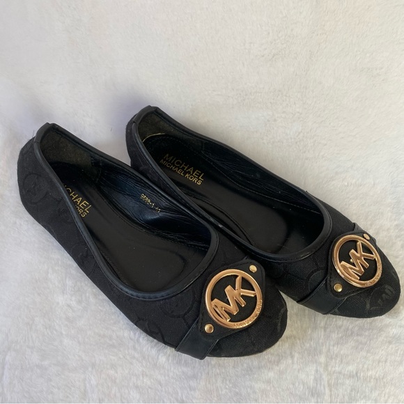 Michael Kors Black Gold Monogramed Flats - Picture 2 of 7